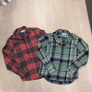 X2 Old Navy Men's Plaid Button-Down Shirts - Green and Red